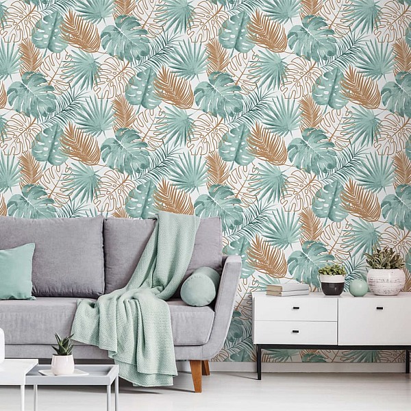 DUTCH WALLCOVERINGS tapete, monsteras lapu apdruka, zaļa