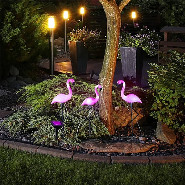 HI solārā LED dārza lampa Flamingo, 3 gab.