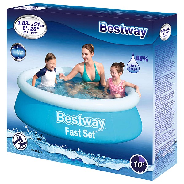 Bestway Fast Set piepūšamais baseins, apaļš, 183x51 cm, zils