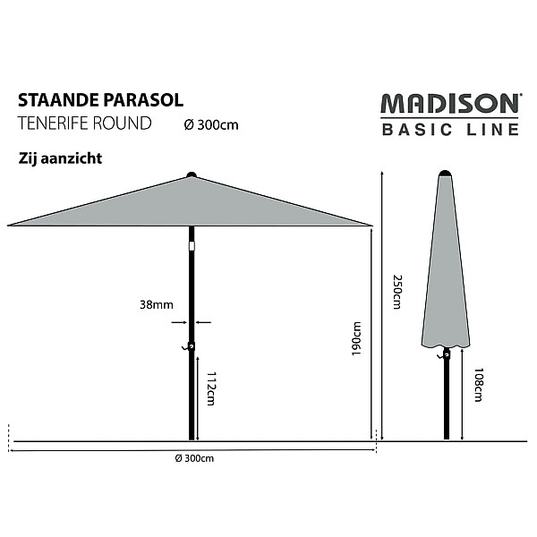 Madison saulessargs Tenerife, 300 cm, apaļš, ābolu zaļš