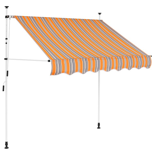 izvelkama markīze, 150 cm, manuāla, dzeltena ar zilām svītrām