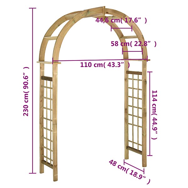 špaleru arka / pergola, zaļi impregnēts priedes koks