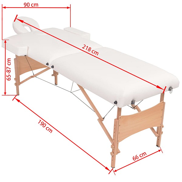 masāžas galds un taburete, 2 daļas, saliekams, 10 cm, balts