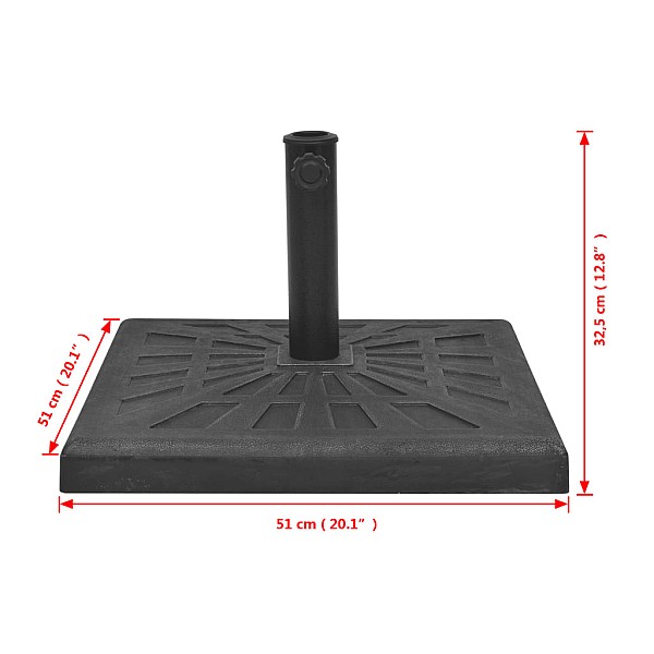 saulessarga pamatne, sveķu materiāls, kvadrātveida, melna, 19kg