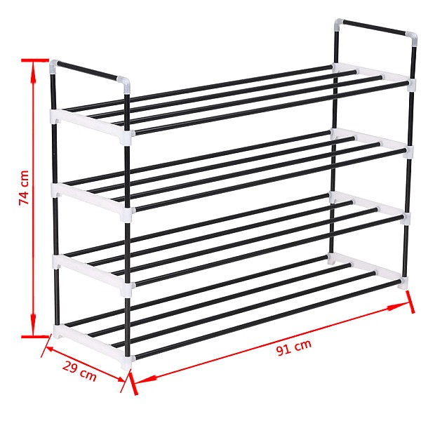 apavu skapis, 4 plaukti, metāls, plastmasa, melns