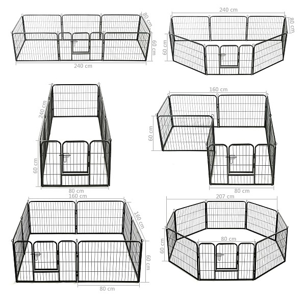 nožogojums suņiem, 8 paneļi, 60x80 cm, tērauds, melns