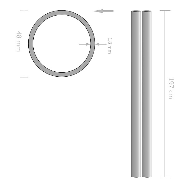 nerūsējoša tērauda caurules, 2 gab., apaļas, V2A, 2m, Ø48x1,8mm