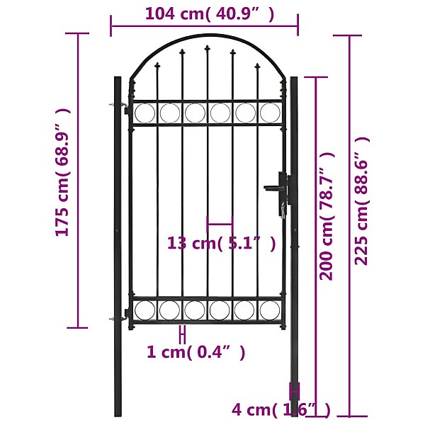 žoga vārti ar arkveida formu, 100x175 cm, melns tērauds