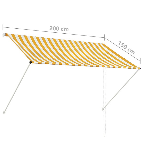 markīze, 200x150 cm, sarullējama, dzeltena ar baltu