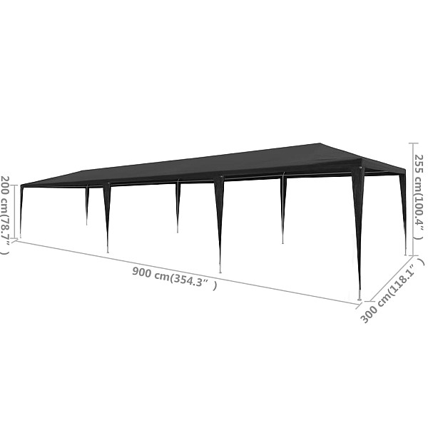 dārza nojume, antracītpelēka, PE, 3x9 m