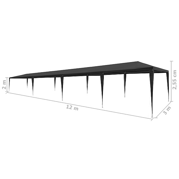 svinību telts, antracītpelēka, PE, 3x12 m