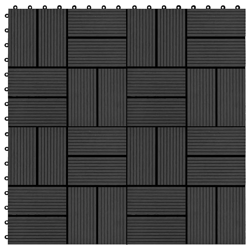 terases flīzes, 11 gab., WPC, 30x30 cm, 1 m2, melnas