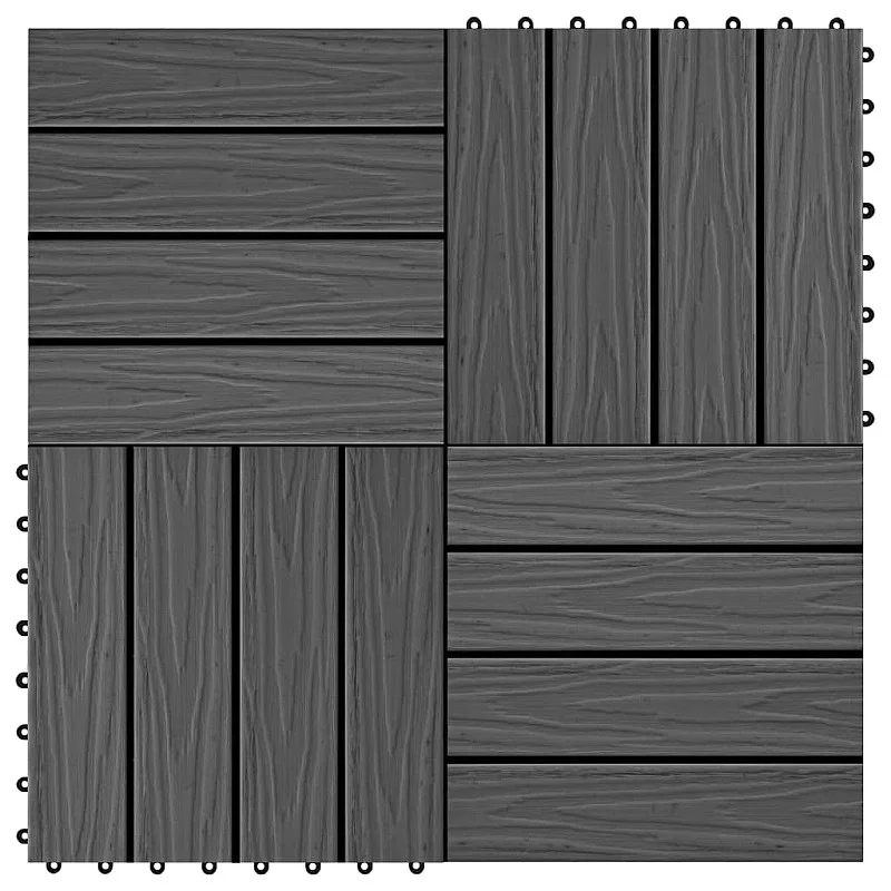 terases flīzes, 11 gab., WPC, 30x30 cm, 1 m2, melnas