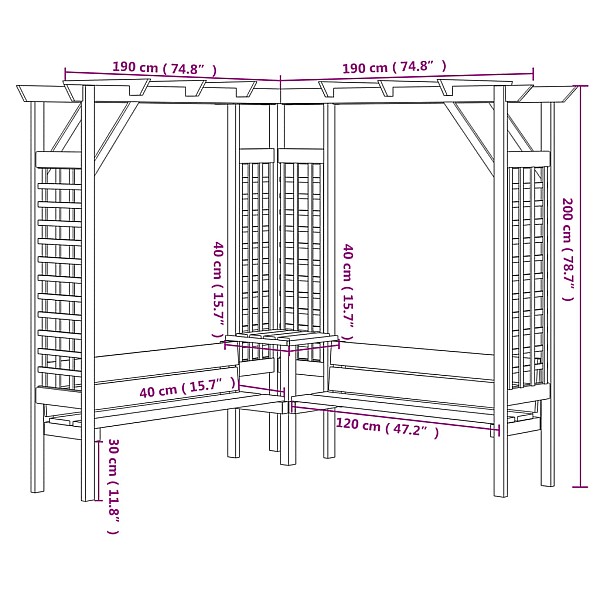 stūra pergola ar soliņu, impregnēts priedes koks