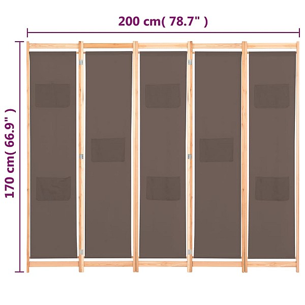 5-paneļu istabas aizslietnis, 200x170x4 cm, brūns audums