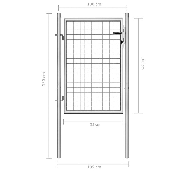 dārza vārti, 105x150 cm, cinkots tērauds, sudraba krāsā