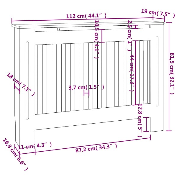 radiatora pārsegi, 2 gab., balts MDF, 112 cm