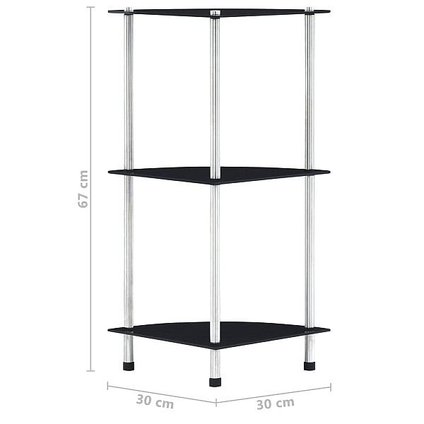 3-līmeņu plaukts, 30x30x67 cm, melns rūdīts stikls