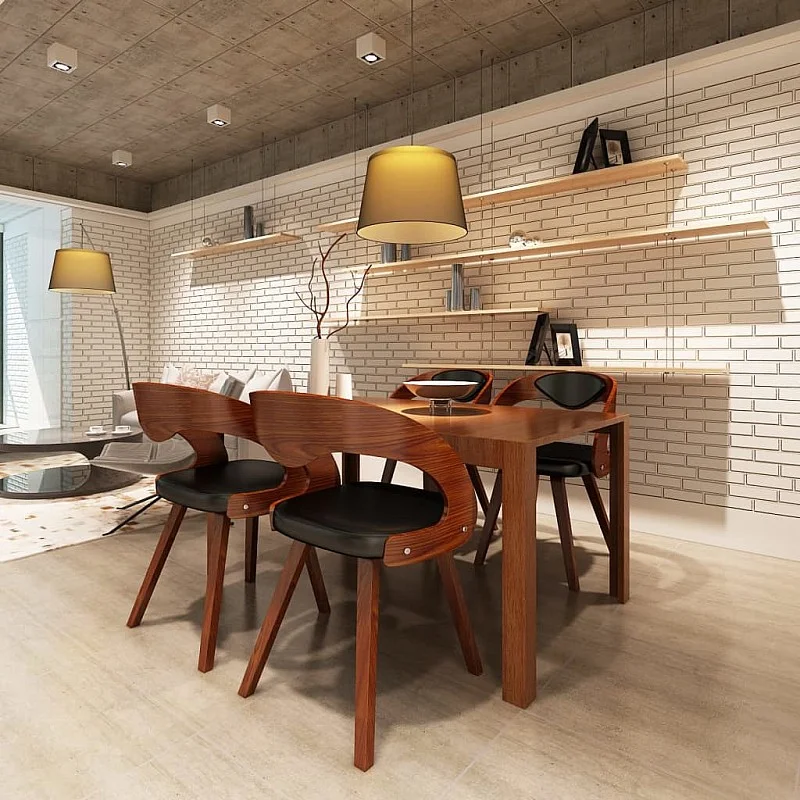 virtuves krēsli, 4 gab., liekts koks un mākslīgā āda, brūns