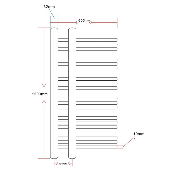 Dvieļu žāvētājs centrālajai apkurei, E- forma, 600x1200 mm