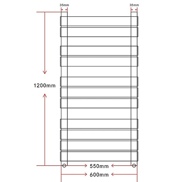 dvieļu žāvētājs centrālajai apkurei, 600 x 1200 mm, taisns