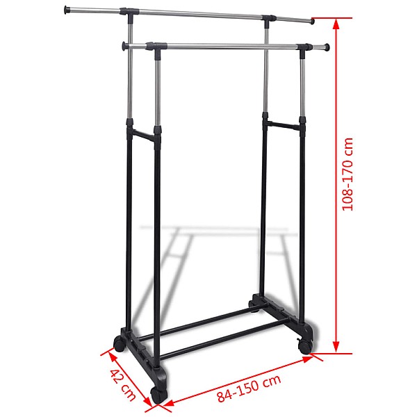 drēbju pakaramais, 4 riteņi, 2 kāršanas margas, regulējams