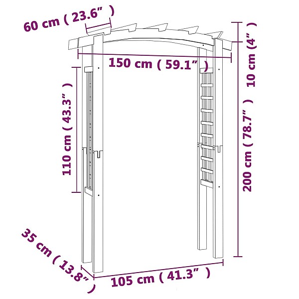 špaleru arka, 150x60x210 cm, koks