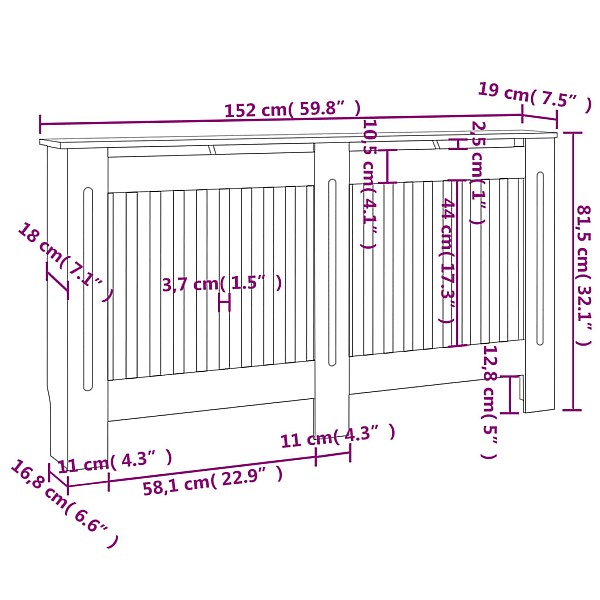 Balts radiatoru pārsegs, plaukts, 152 cm, MDF