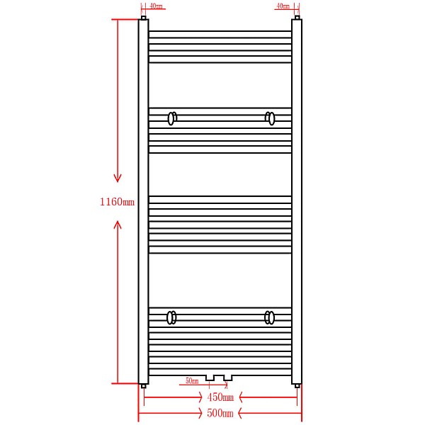 Dvieļu žāvētājs centrālajai apkurei, 500 x 1160 mm, melns, taisns