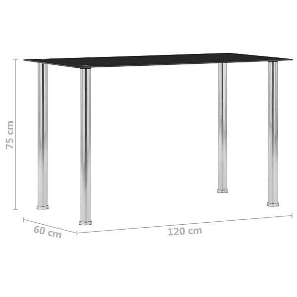 virtuves galds, melns, 120x60x75 cm, rūdīts stikls