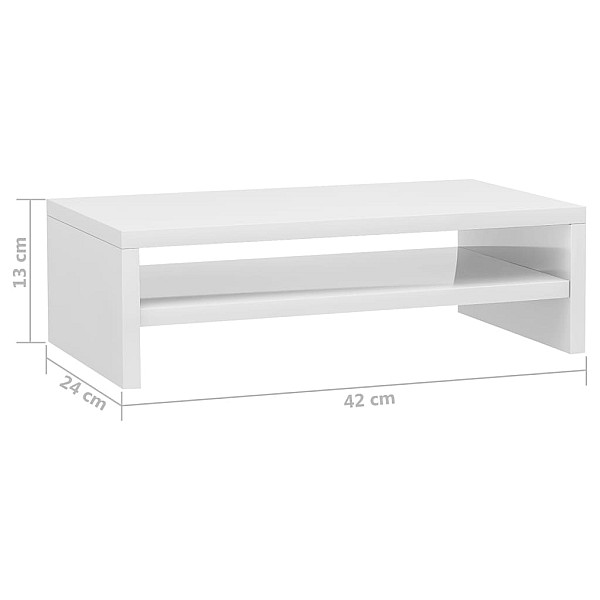 monitora paliktnis, 42x24x13cm, inženierijas koks spīdīgi balts