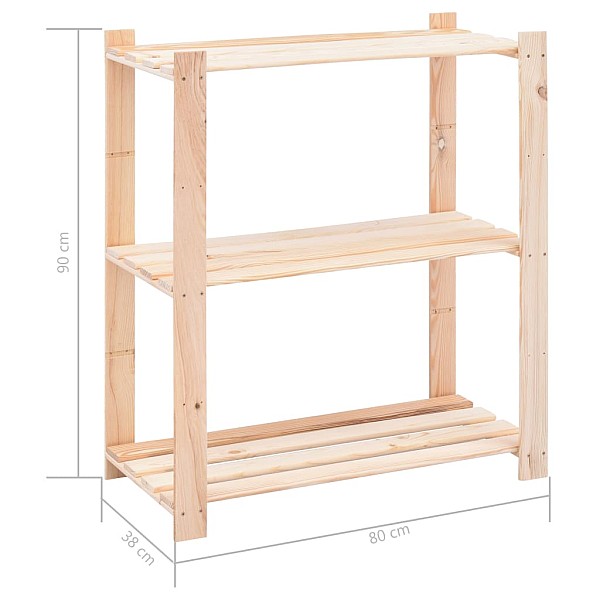 3-līmeņu glabāšanas plaukts, 80x38x90 cm, priedes koks, 150 kg