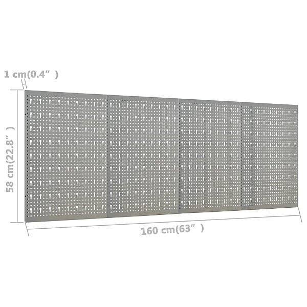 perforēti sienas paneļi ar āķiem, 4 gab., 40x58 cm, tērauds