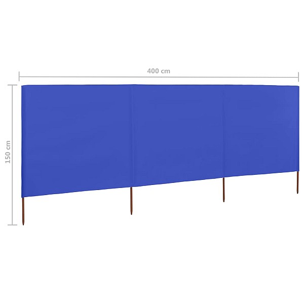 3 paneļu vēja aizsargsiets, debeszils, 400x120 cm, audums