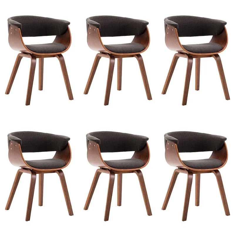 virtuves krēsli, 6 gab., pelēki, izliekts koks un audums virtuves krēsli, 6 gab., pelēki, izliekts koks un audums