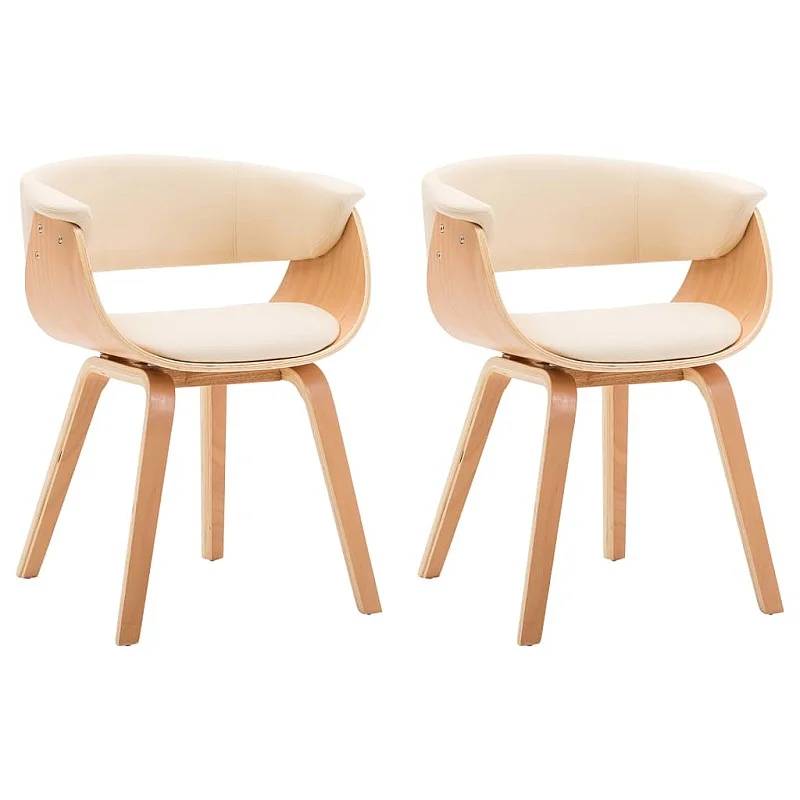 virtuves krēsli, 2 gab., liekts koks un mākslīgā āda, krēmkrāsā