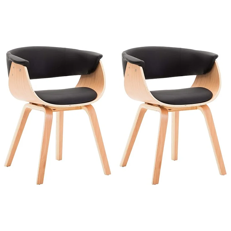 virtuves krēsli, 2 gab., liekts koks un melna mākslīgā āda