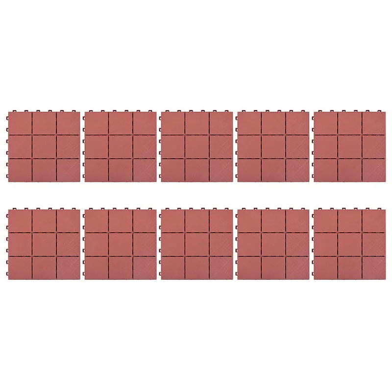 terases flīzes, 10 gab., sarkanas, 30,5x30,5 cm, plastmasa