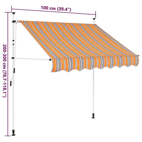 izvelkama markīze, 100 cm, manuāla, dzeltena ar zilām svītrām