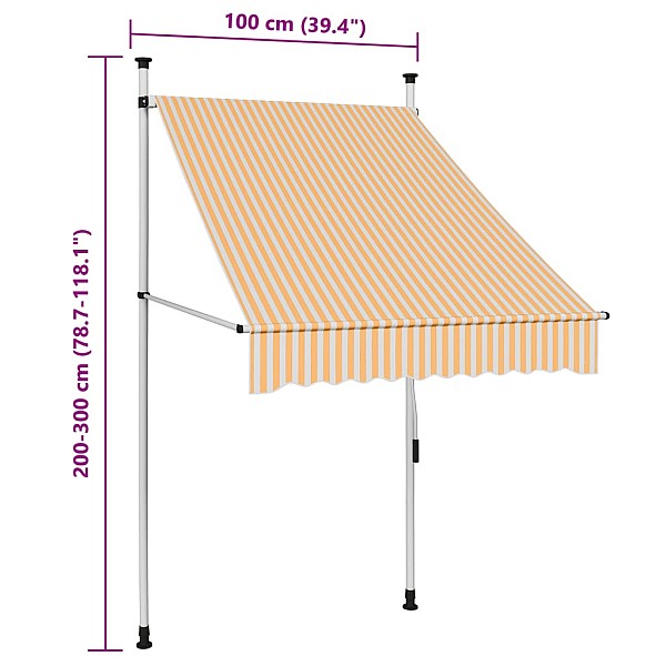 izvelkama markīze, 100 cm, manuāla, oranža ar baltām svītrām