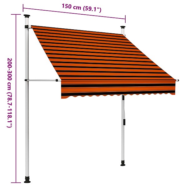 izvelkama markīze, manuāla, 150 cm, oranža un brūna