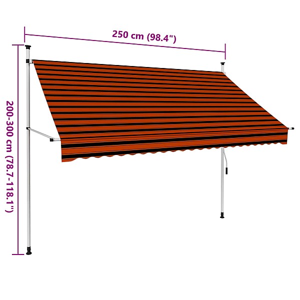 izvelkama markīze, manuāla, 250 cm, oranža un brūna