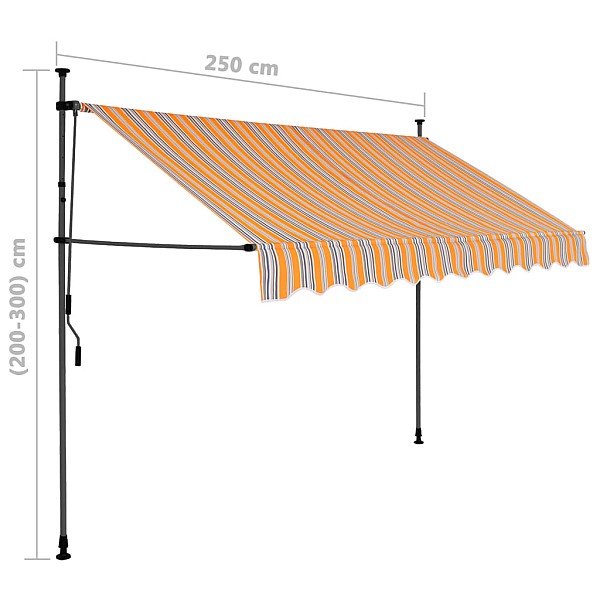 izvelkama markīze ar LED, manuāla, 250 cm, dzeltena un zila