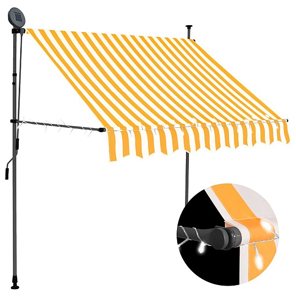 izvelkama markīze ar LED, manuāla, 150 cm, balta un oranža