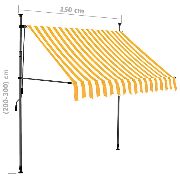 izvelkama markīze ar LED, manuāla, 150 cm, balta un oranža