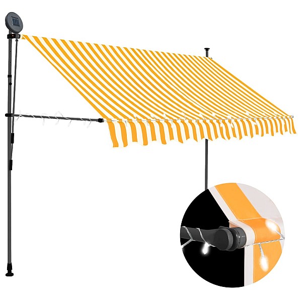 izvelkama markīze ar LED, manuāla, 250 cm, balta un oranža