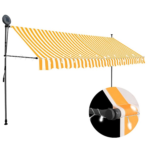 izvelkama markīze ar LED, manuāla, 350 cm, balta un oranža