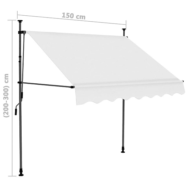 izvelkama markīze ar LED, manuāla, 150 cm, krēmkrāsas