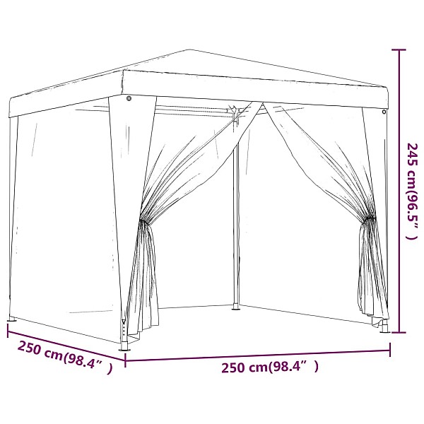 svinību telts ar 4 sieta sienām, 2,5x2,5 m, balta