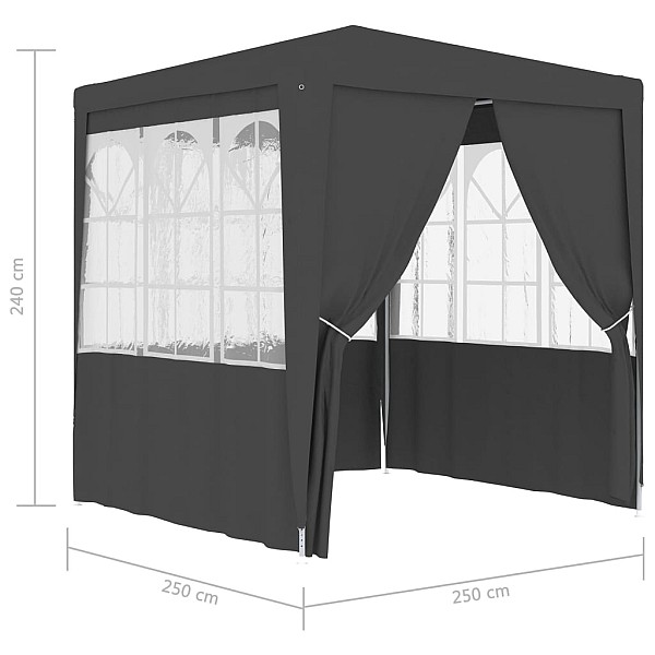 dārza nojume ar sānu sienām, profesionāla, 2,5x2,5 m, pelēka